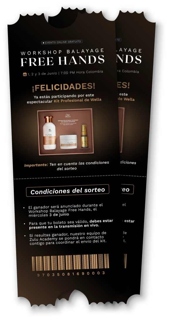 Boleto digital del Workshop Balayage Free Hands de Zulu Academy